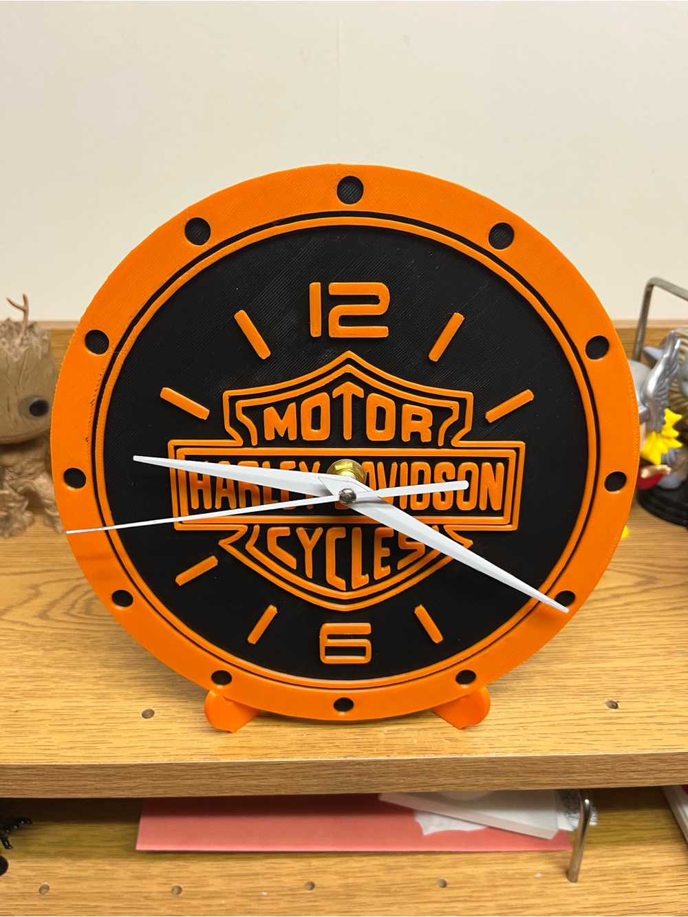 Harley-Davidson Orange and Black Shield Clock